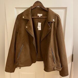 NWT Loft Tan Faux Suade Biker Jacket